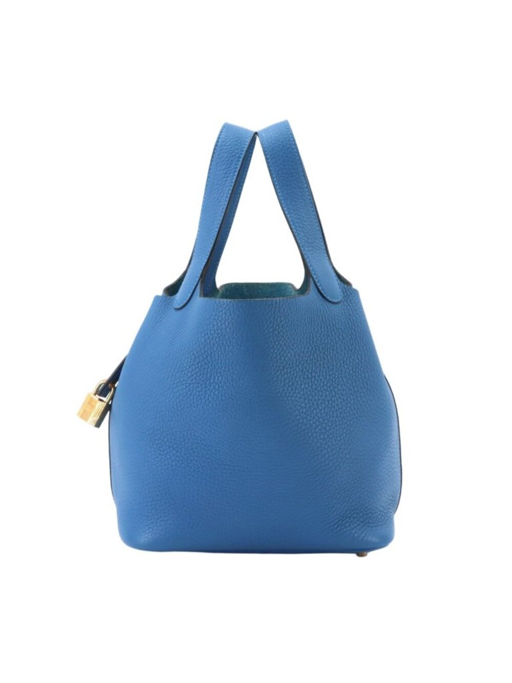 Hermes Picotin Lock 18 PM Hand Bag Taurillon Clemence Blue Zellige Gold